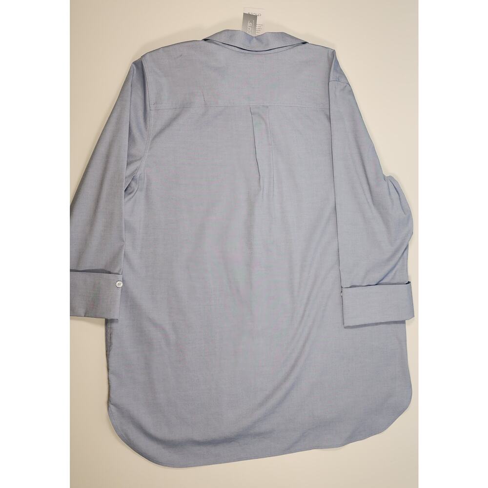 Chico’s No Iron Blue Tunic Blouse Contrast Trim Size 3 (16/18) NWT - Picture 9 of 9